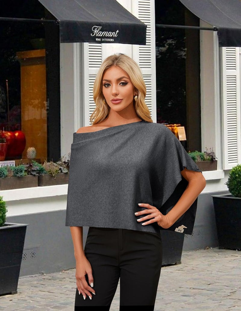 Puli Women Capri Poncho Sweater Slimming Fit Cropped Versatile Shawl Soft Knit Wraps Cowl Neck Short Tops - Image 3